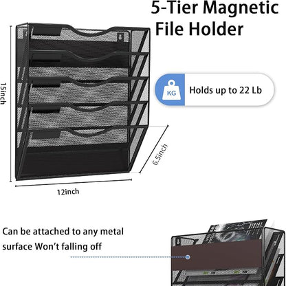 5-Tier Magnetic File Holder, No Drilling Installation File Cabinet Organizer - Image 2