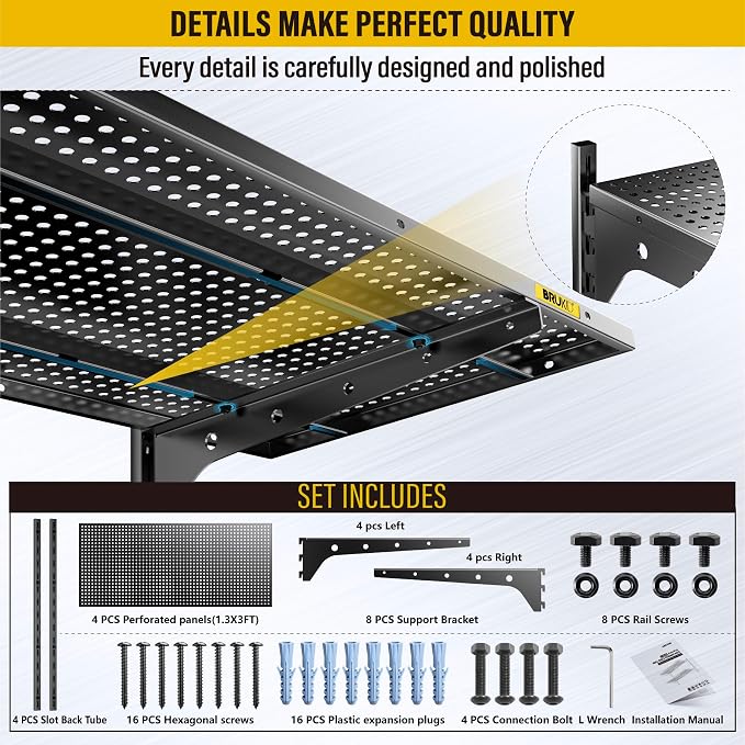 2-Pack×2 Tier 1.3x3ft Garage Shelving Wall Mounted, 15.6x36inch per Shelf - Image 6