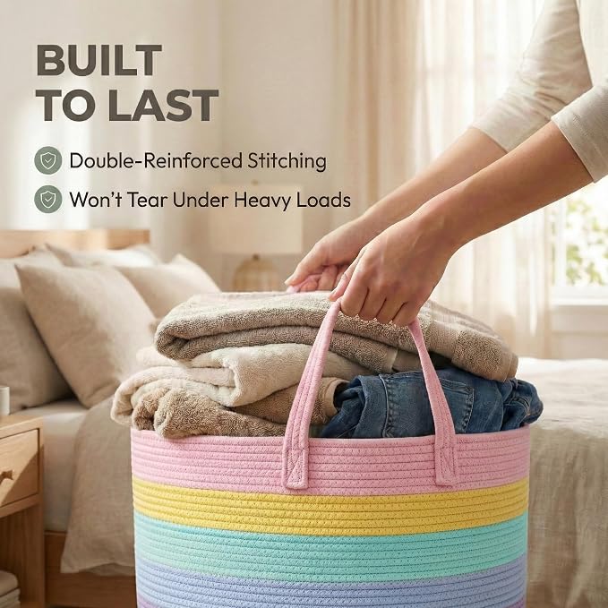JMvicyroam 115L Extra Large Machine Washable Cotton Rope Blanket Basket | - Image 6