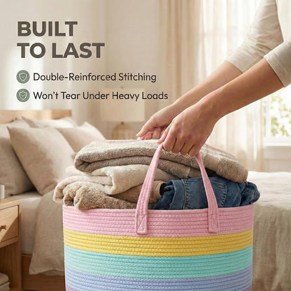 JMvicyroam 65L Extra Large Machine Washable Cotton Rope Blanket Basket | - Image 6