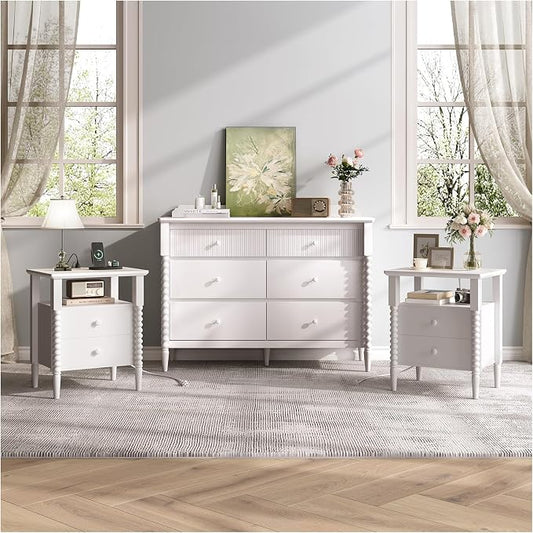 3 Piece Bedroom Set, Vintage 6 Drawer Dresser and Nightstand Sets by Joinice