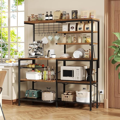 L-Shaped Bakers Rack with Power Outlet, 6-Tier Microwave Stand with Open Storage - Image 2