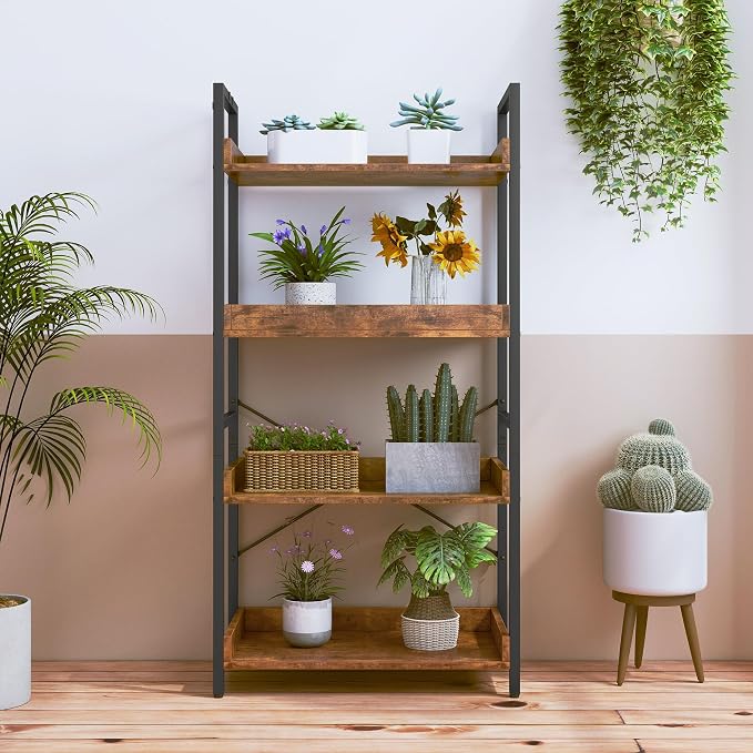 HCHQHS 4 Tier Bookshelf, Adjustable Industrial Bookcase, Vertical Tall Book - Image 9
