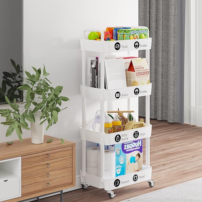 Laiensia 4-Tier Storage Carts, Mobile Shelving Unit Cart - Image 6