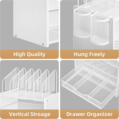 Marbrasse Desk organizer with Drawer, 4-Tier Wooden File Organizer with 5 - Image 2