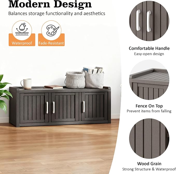 2-Tier Storage Bench, Waterproof UV-Resistant Outdoor Shoe Storage Cabinet - Image 2