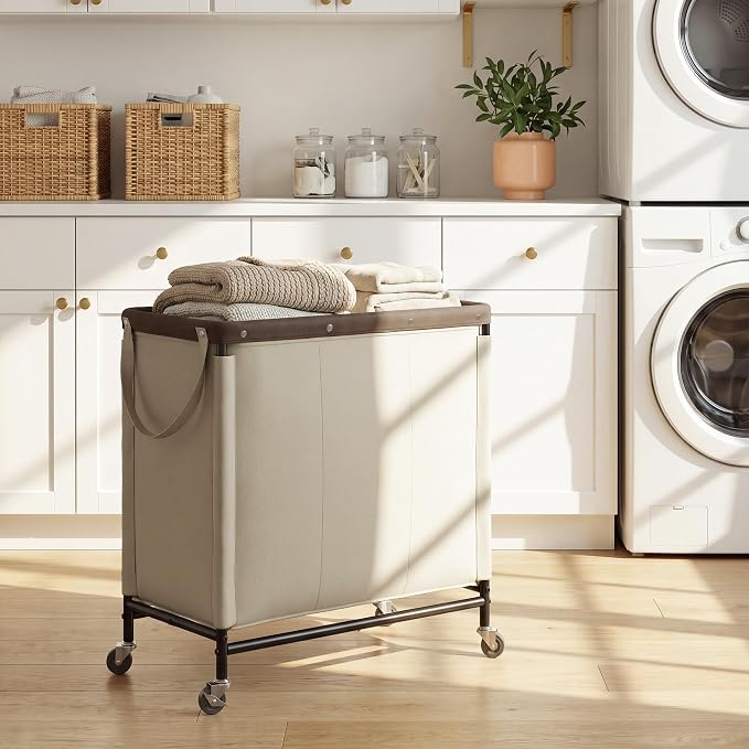 StorageWorks 2 Section Laundry Hamper, 120L Tan Sorter Cart - Image 6