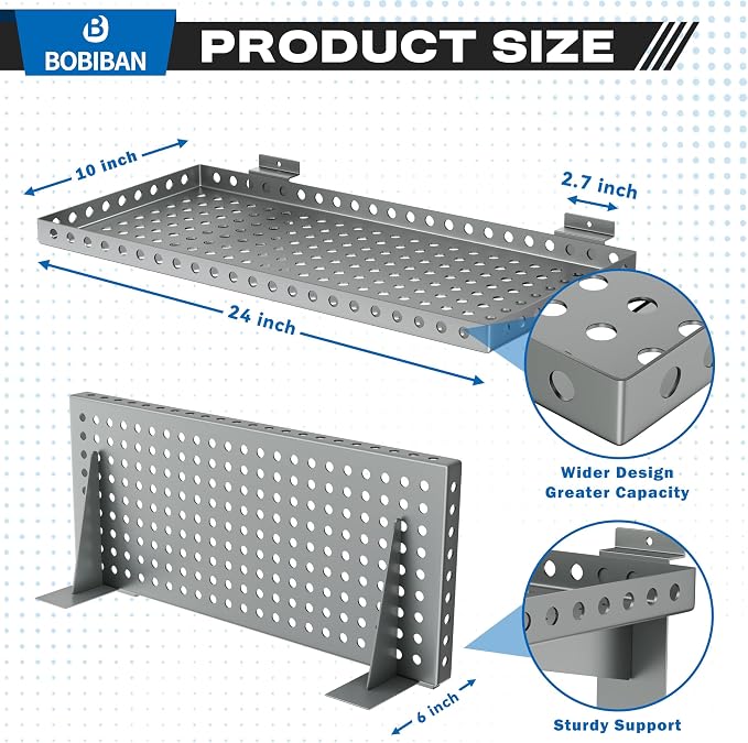 2 Pack Slatwall Shelves, Heavy Duty Grey Metal Slat Wall Shelf - Image 2