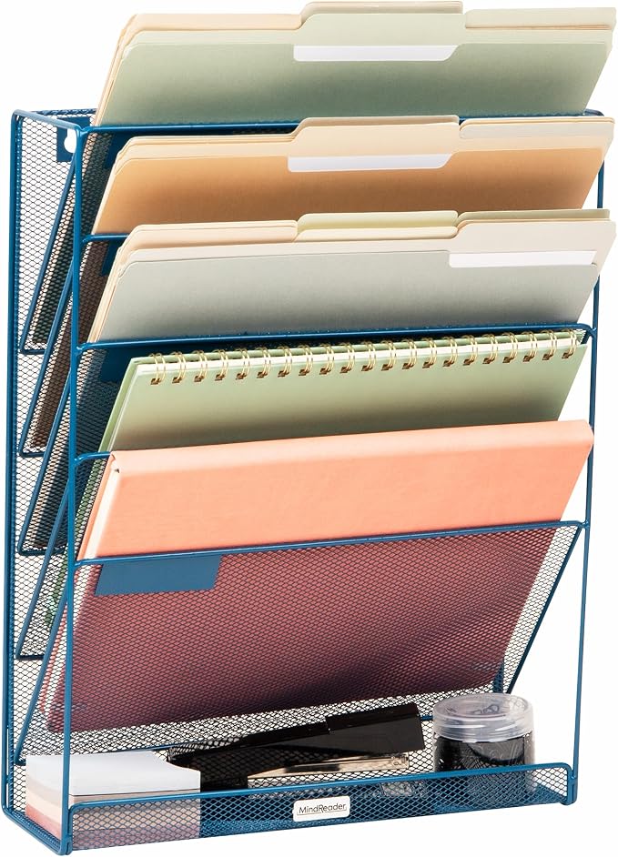 Mind Reader 5-Pocket Vertical File Storage, Desktop Organizer, Wall Mount by MindReader