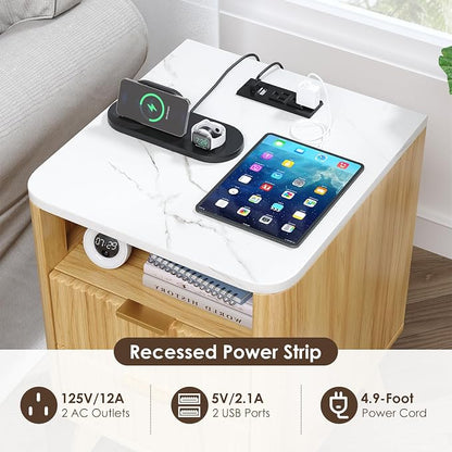 Nightstand with Charging Station, Fluted Nightstand with LED Lights, Modern - Image 4