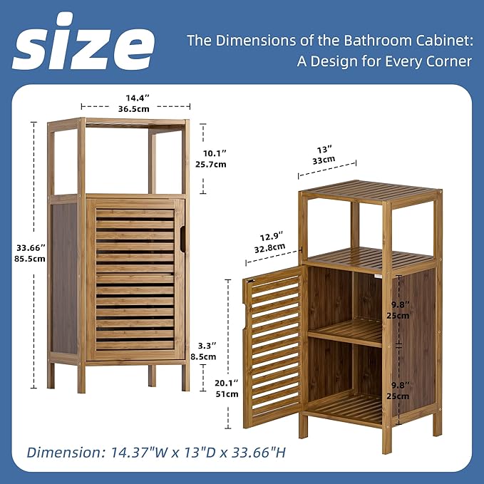 HITNET Bathroom Cabinet, Bamboo Floor Cabinet Free Standing, 4 Tier Sofa Side - Image 3