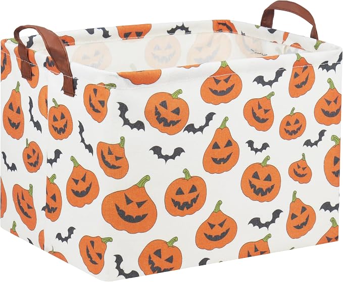 Rectangular Halloween Basket for Kids Pumpkin Basket Toy Storage Bin Organizer by TIBAOLOVER