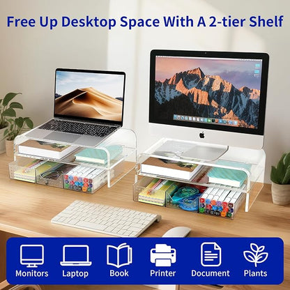OPNICE Acrylic Clear Desk Organizers and Accessories, 2-Tier Computer Monitor - Image 3