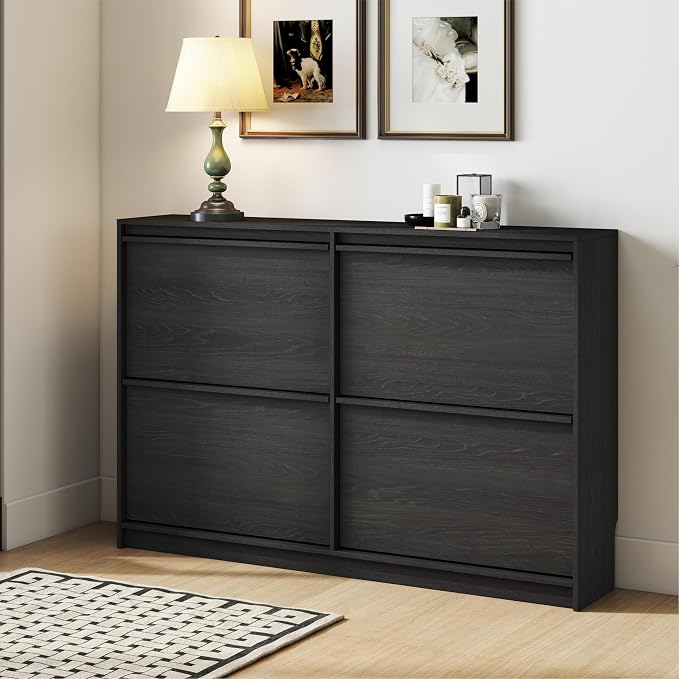 Shoe Cabinet with 4 Flip Drawers, Modern Narrow Shoe Storage Cabinet Organizer by RYWI11OUSE
