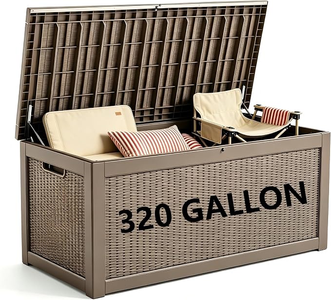320 Gallon Waterproof Outdoor Storage Box, Lockable Deck Box by ODUFO