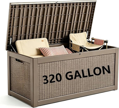 320 Gallon Waterproof Outdoor Storage Box, Lockable Deck Box by ODUFO