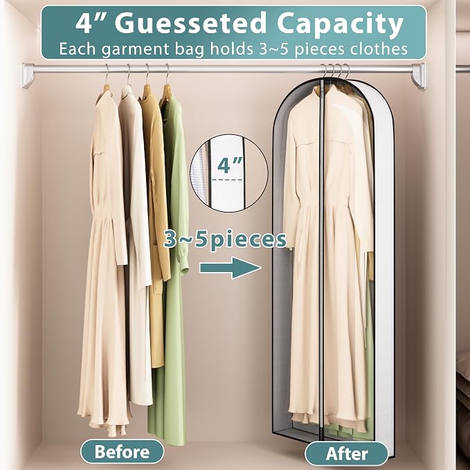 60” Garment Bags for Hanging Clothes 4” Gusseted - - Image 3