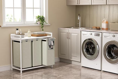 Laundry Hamper with Shelf, Laundry Basket 3 Section, Laundry Sorter with - Image 2
