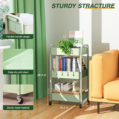 LEHOM 3 Tier Rolling Storage Cart, Metal Trolley Utility Cart - Image 3
