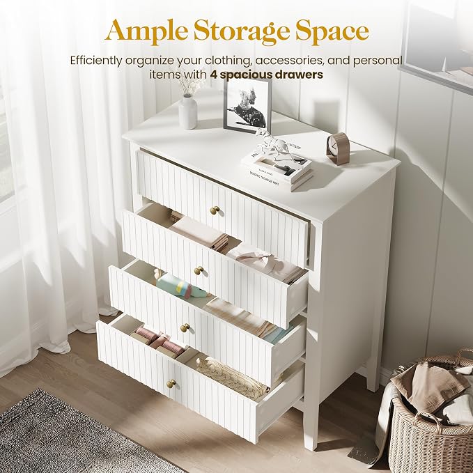 White Fluted 4 Drawer Dresser Set of 2 - Image 8