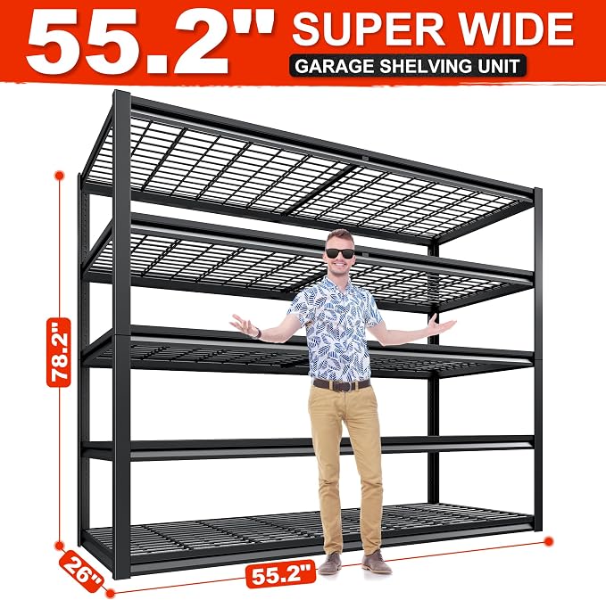 REIBII 55.2'' W x 78.2'' H x 26'' D, 5-Tier Metal Garage Shelving Units - Image 3