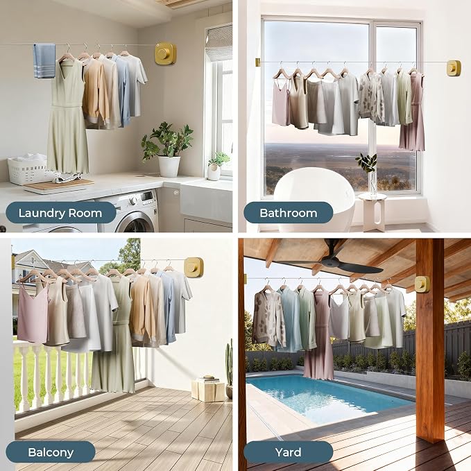 FORIOUS Retractable Clothesline Indoor, 13.8 Ft Non-Sagging Outdoor Clothes Line - Image 2