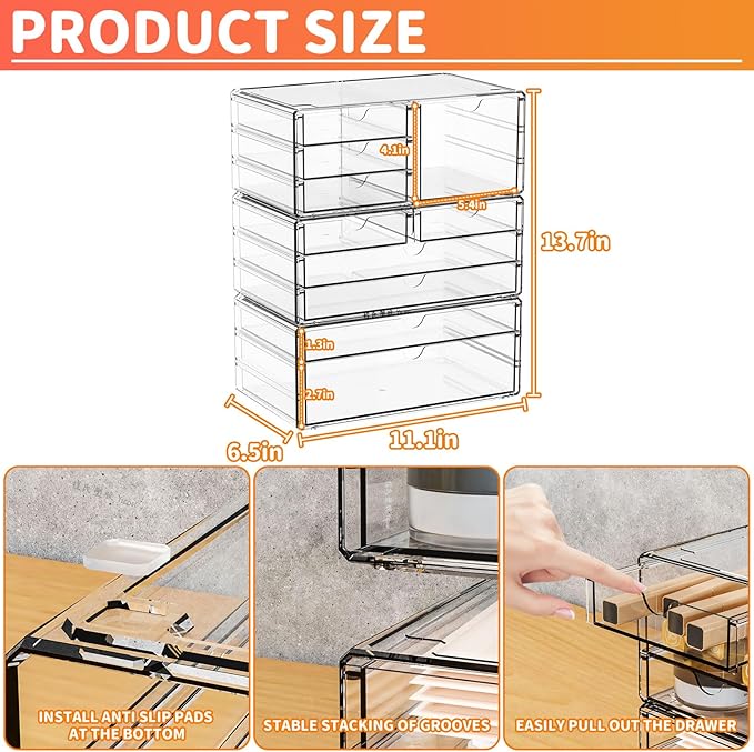 3Pack Clear Drawer Organizers Stackable, Acrylic Storage Drawers - Image 3