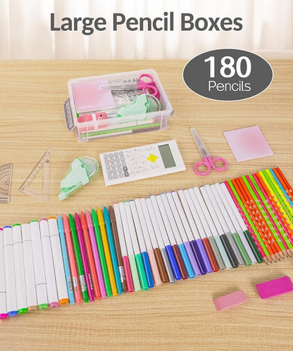 Sooez 6 Pack Extra Large Pencil Box, Plastic Pencil Case Crayon Box | Clear - Image 4
