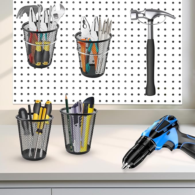 6 Sets Pegboard Cups with Ring, Metal Pegboard Bin with Hooks - Image 6