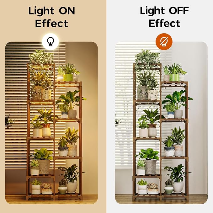 Bamworld Plant Stand with Grow Lights Indoor Outdoor 9 Tier Tall Large Wood - Image 4