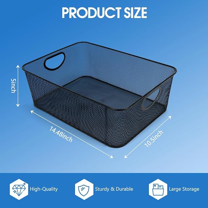 Large Black Wire Baskets, Metal Mesh Steel Basket, File Storage Organizer - Image 4