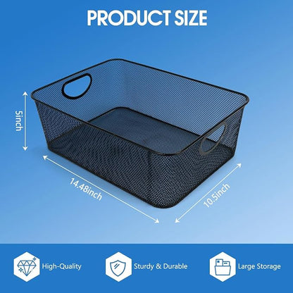 Large Black Wire Baskets, Metal Mesh Steel Basket, File Storage Organizer - Image 4