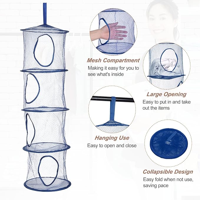 uxcell 2Pcs Mesh Hanging Storage Basket, Dark Blue - Image 3