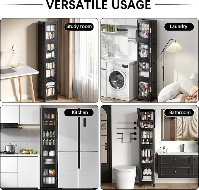 VECELO 4-Tier Tall Narrow Storage Cabinet - Image 6