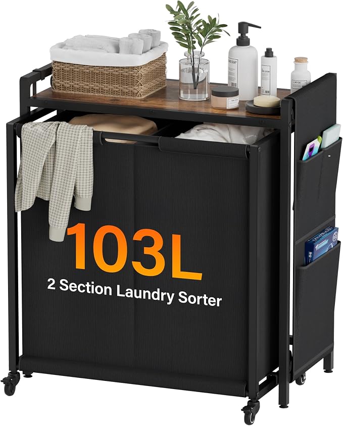 Laundry Sorter 2 Section: Laundry Hamper Basket by SAKSUNFORYOU