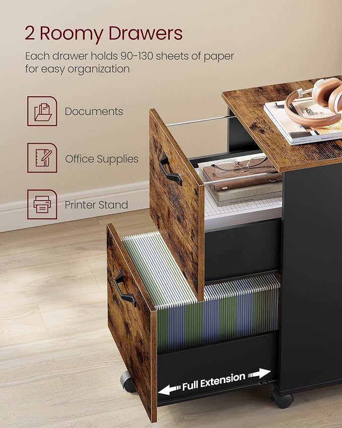 VASAGLE 2-Drawer File Cabinet, Small Rolling Filing Cabinet - Image 4