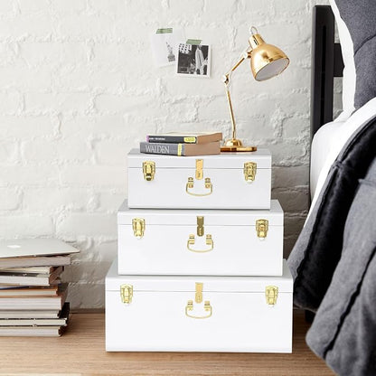 Vixdonos Decorative Box Set of 3 Metal Trunks Chest - Image 4