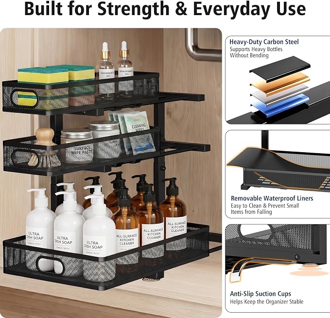 Under Sink Organizer, 3 Tier Pull Out Cabinet Organizer - Image 7