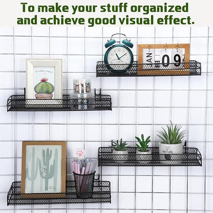 4 Pcs Black Metal Grid Wall Baskets - Image 3