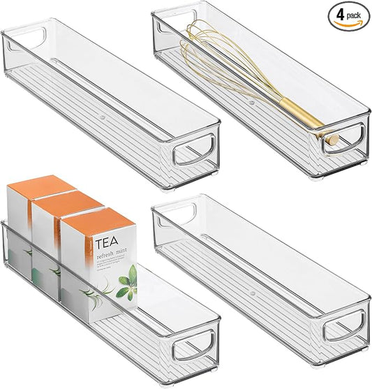 iDesign Slim Clear Plastic Storage Bin, Extra Long Narrow, by iDesign
