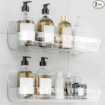 Adhesive Shower Caddy, 2 Pack Acrylic Bathroom Shelves, No Drill Wall Mount by Kawfle