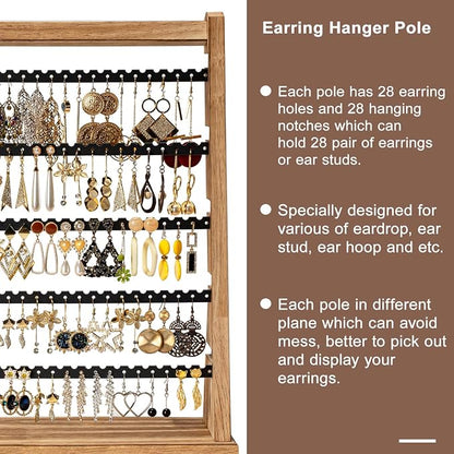 Poyilooo Earring Holder Organizer, Rustic Wood Earring Holder Stand, 5 Layer - Image 3