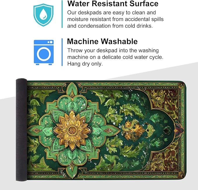 Green Vintage Floral Mouse Pad – Large Extended Desk Mat 35.43 x 15.75 in – - Image 4