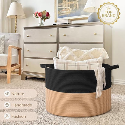 INDRESSME 115L Extra Large Cotton Rope Blanket Basket - Image 7