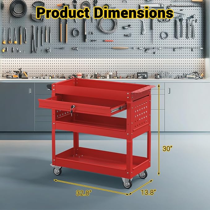 3 Tier Rolling Tool Cart on Wheels, 550 LBS Tool Cart - Image 5