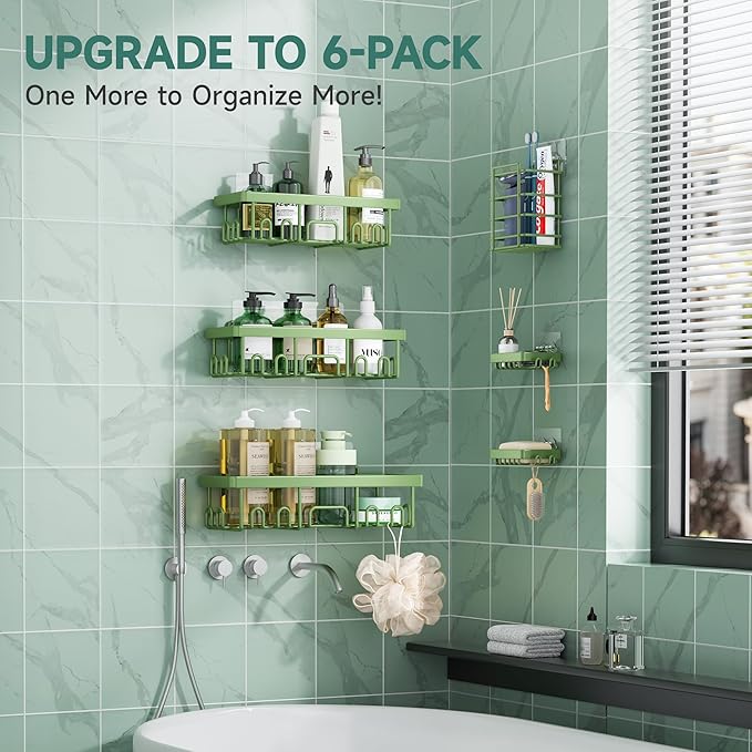 Veken Rustproof & Waterproof Shower Caddy 6-Pack, No Drilling Adhesive Shelves - Image 6