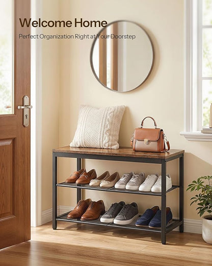 HOOBRO Shoe Bench, 3-Tier Shoe Rack, Industrial Shoe Organizer Storage Bench - Image 3