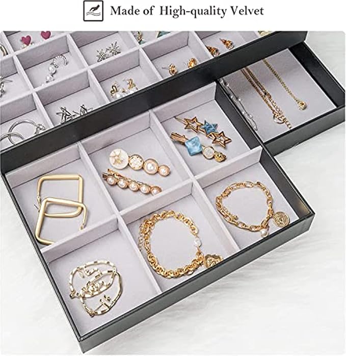 ProCase Stackable Large Jewelry Drawer Organizer, 3 Pack Velvet Jewelry - Image 5
