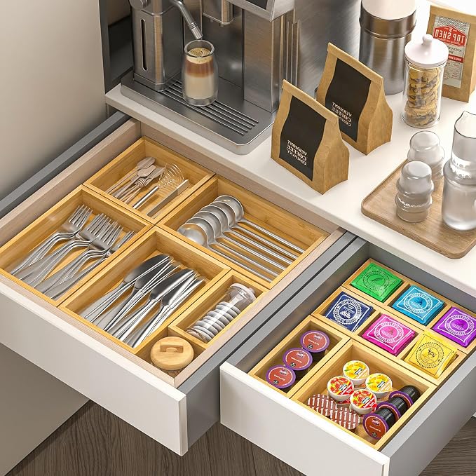 Bamboo Drawer Organizer, Wooden Storage Boxes Organizers - Image 3