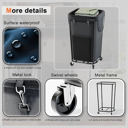 Laundry Basket with Wheels Rolling Laundry Basket, Removable Laundry Bag Design - Image 3